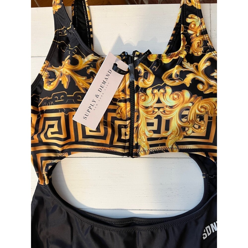 Swimsuit One Piece Women's M Black and Gold Zipper Swimsuit Cutout Women's M A1 - Picture 8 of 10